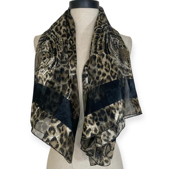 Tiger leopard animal print scarf, Large brown black square shawl, throw, or wrap - Picture 5 of 5